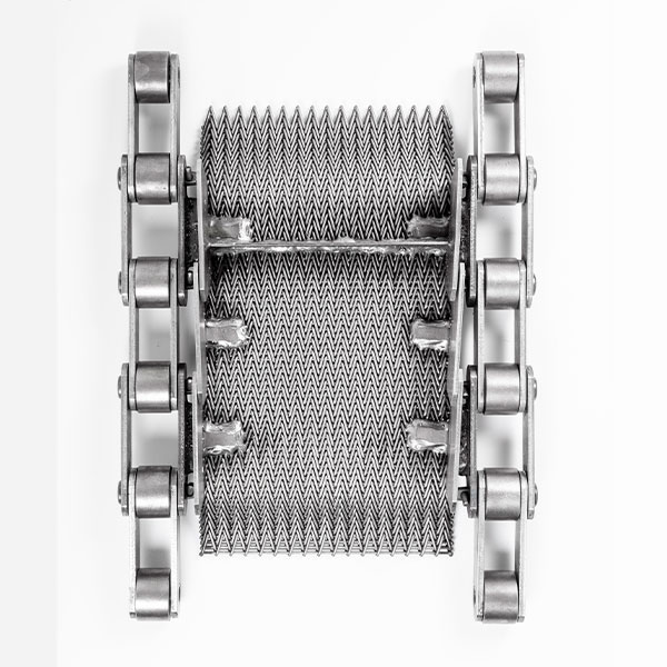 Chain link driven belt.