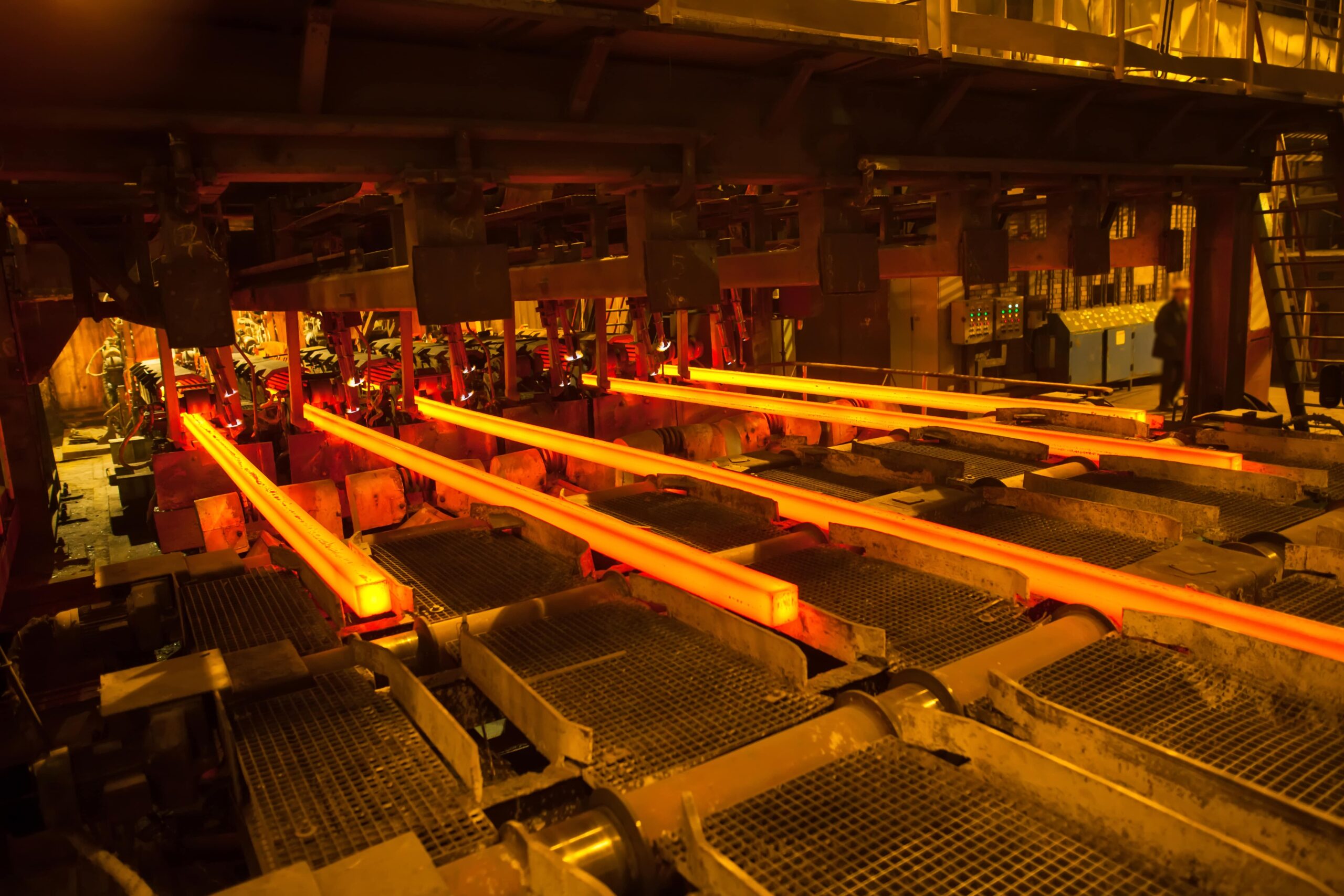 Conveyor belt system in a steel production plant.