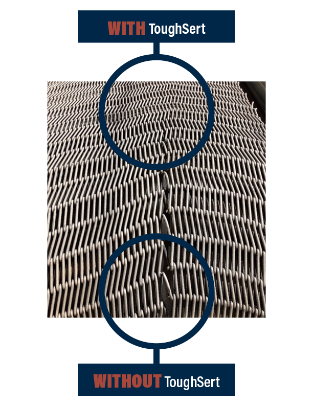 Example of a belt with and without the ToughSert enhancement.